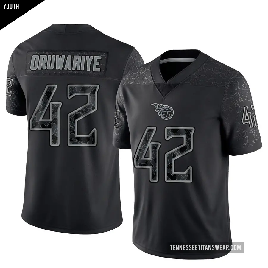 Youth Tennessee Titans ＃42 Amani Oruwariye Black Limited Reflective Jersey