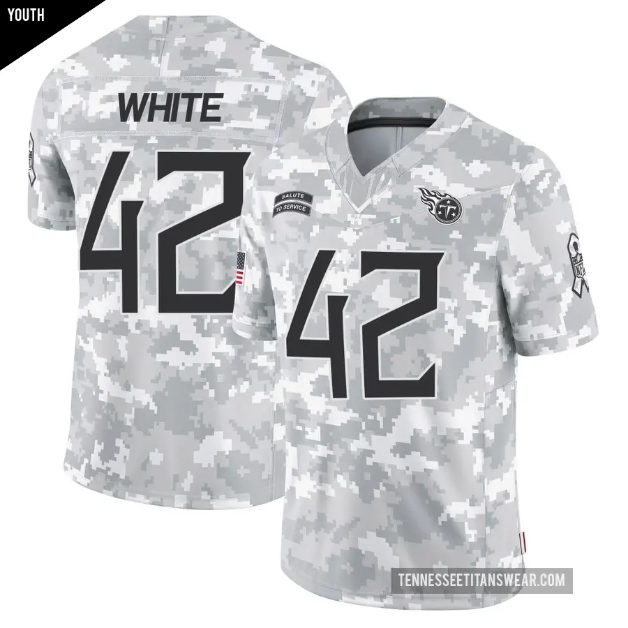 Youth Tennessee Titans ＃42 Kyzir White Arctic Camo Limited 2024 Salute to Service Jersey