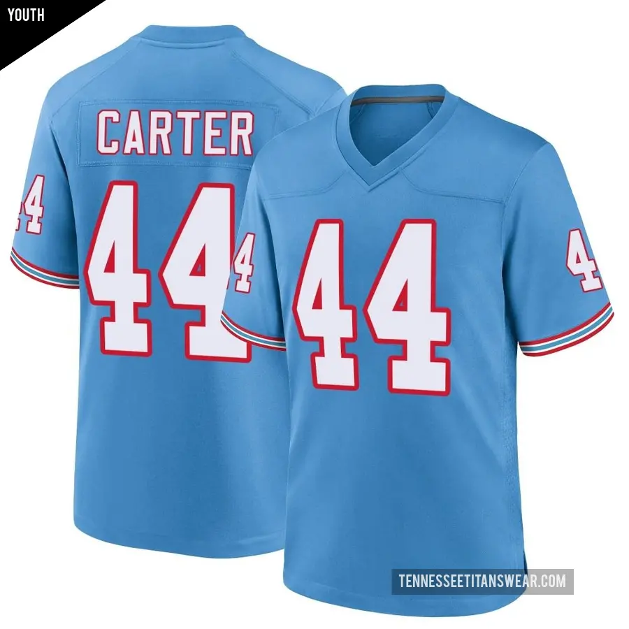 Youth Tennessee Titans ＃44 Tory Carter Light Blue Game Oilers Throwback Alternate Jersey