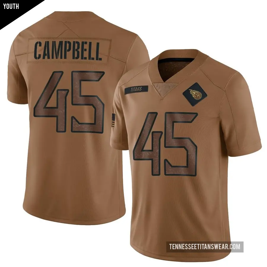 Youth Tennessee Titans ＃45 Chance Campbell Brown Limited 2023 Salute To Service Jersey