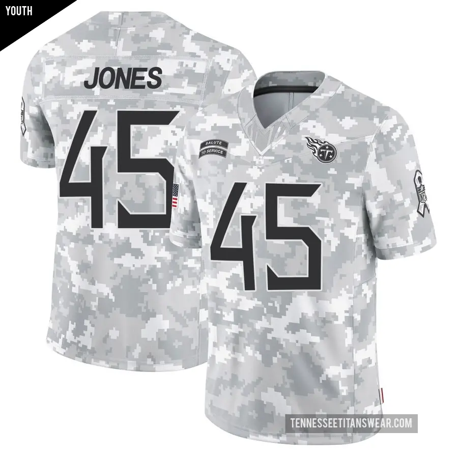 Youth Tennessee Titans ＃45 Dre'Mont Jones Arctic Camo Limited 2024 Salute to Service Jersey
