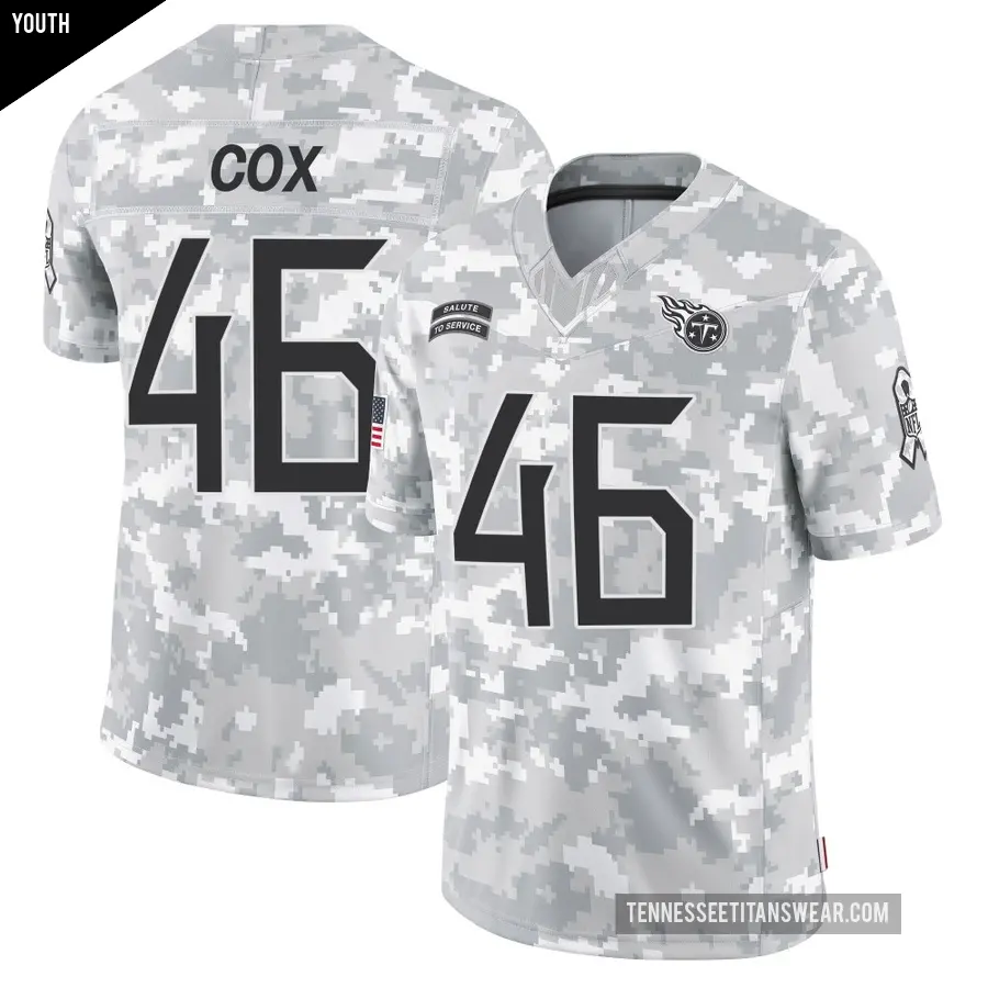 Youth Tennessee Titans ＃46 Morgan Cox Arctic Camo Limited 2024 Salute to Service Jersey