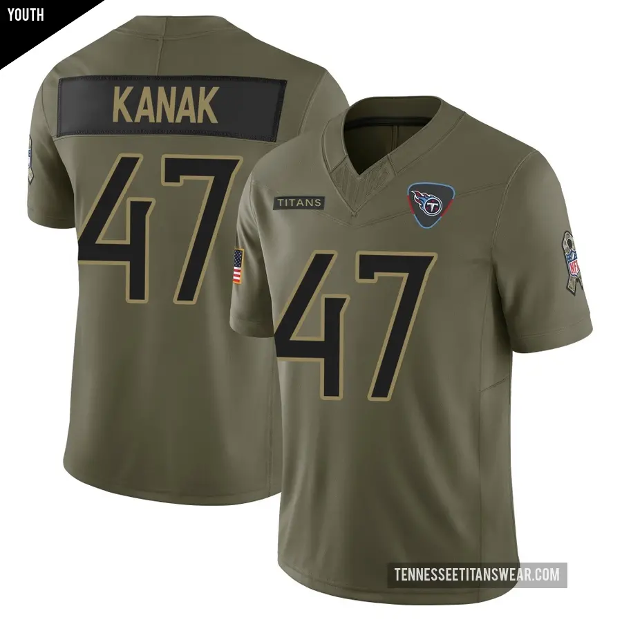 Youth Tennessee Titans ＃47 Jaren Kanak Olive Limited 2025 Salute to Service Jersey