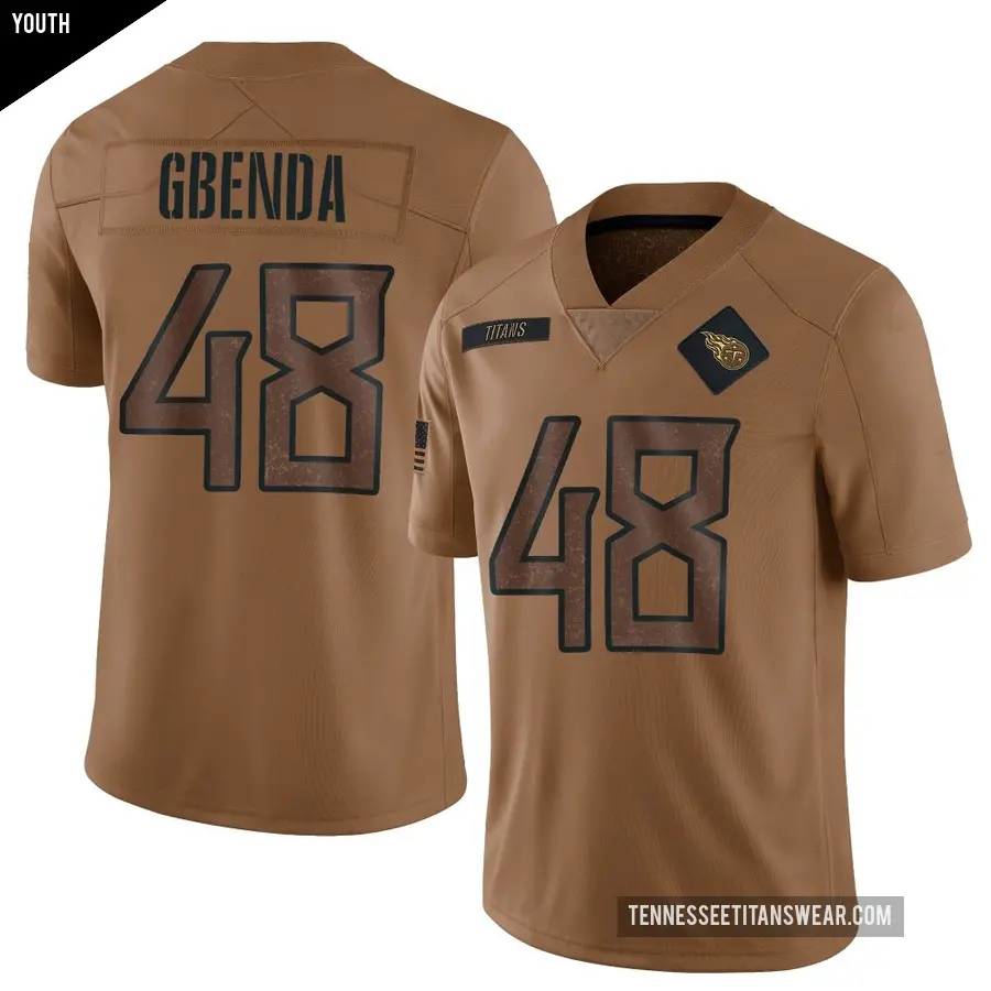 Youth Tennessee Titans ＃48 David Gbenda Brown Limited 2023 Salute To Service Jersey