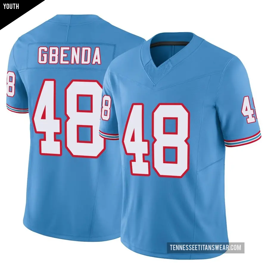 Youth Tennessee Titans ＃48 David Gbenda Light Blue Limited Vapor F.U.S.E. Jersey