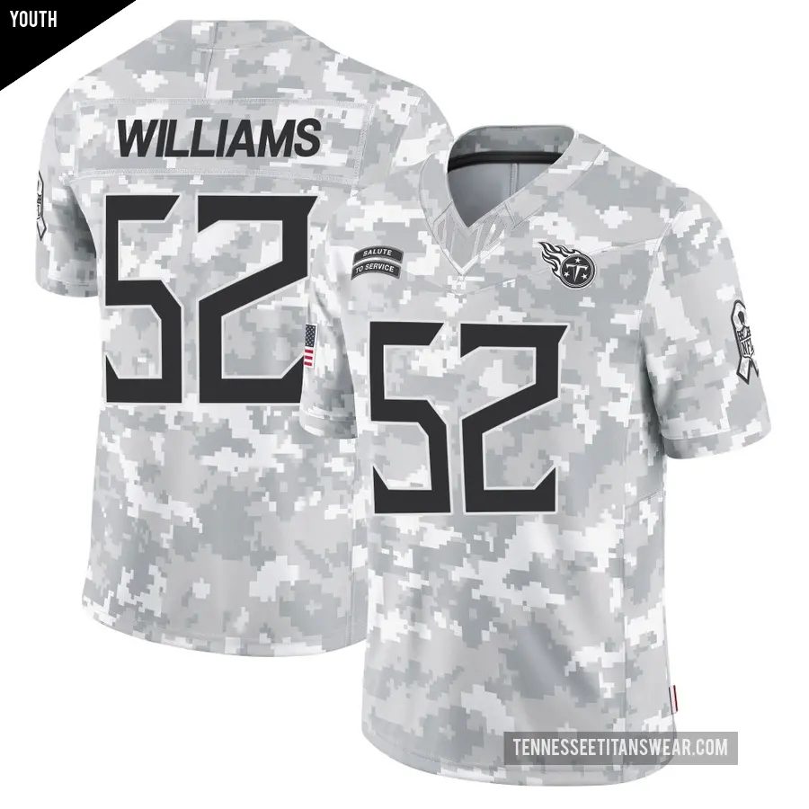 Youth Tennessee Titans ＃52 James Williams Arctic Camo Limited 2024 Salute to Service Jersey