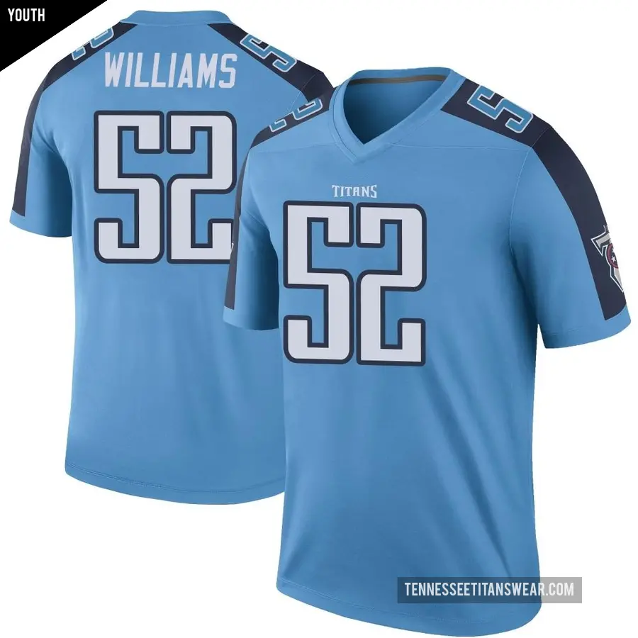 Youth Tennessee Titans ＃52 James Williams Light Blue Legend Color Rush Jersey