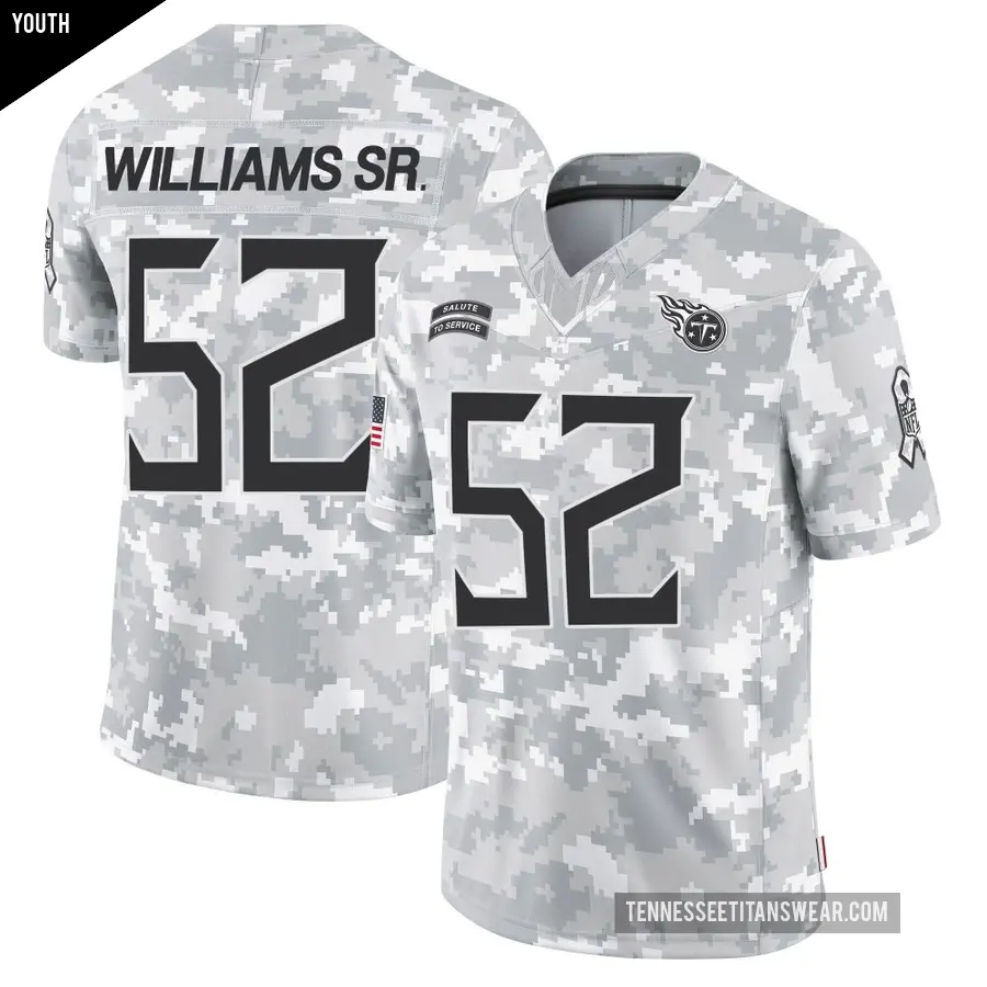 Youth Tennessee Titans ＃52 James Williams Sr. Arctic Camo Limited 2024 Salute to Service Jersey
