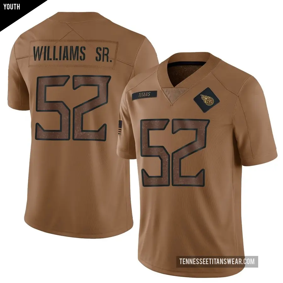 Youth Tennessee Titans ＃52 James Williams Sr. Brown Limited 2023 Salute To Service Jersey