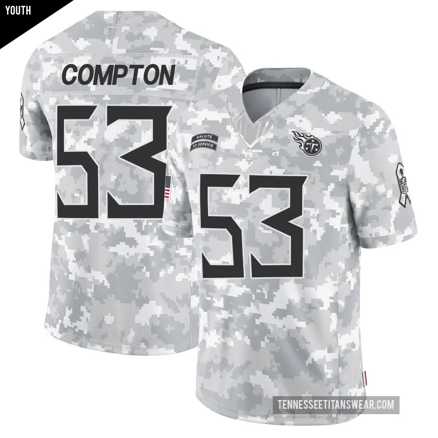 Youth Tennessee Titans ＃53 Will Compton Arctic Camo Limited 2024 Salute to Service Jersey