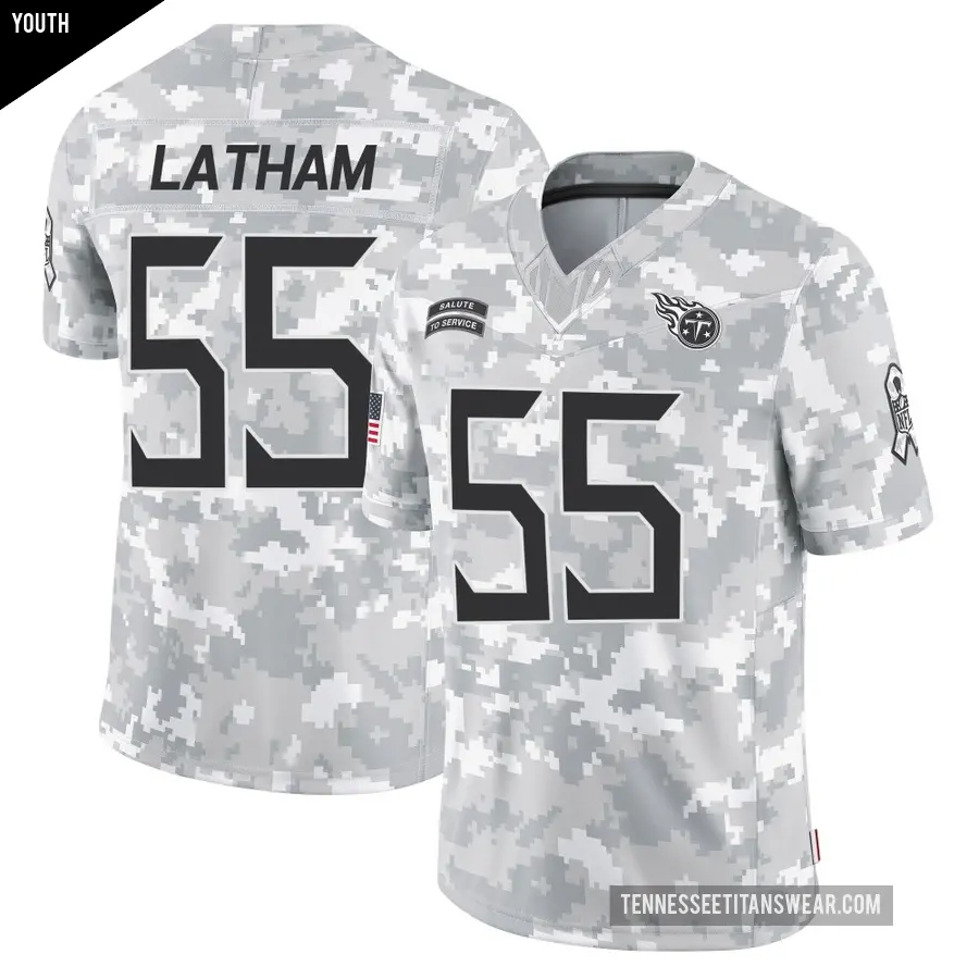 Youth Tennessee Titans ＃55 JC Latham Arctic Camo Limited 2024 Salute to Service Jersey