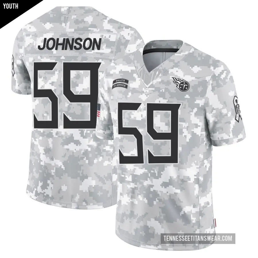 Youth Tennessee Titans ＃59 Kyron Johnson Arctic Camo Limited 2024 Salute to Service Jersey