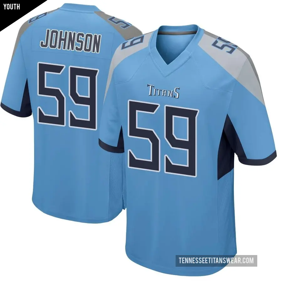 Youth Tennessee Titans ＃59 Kyron Johnson Light Blue Game Jersey