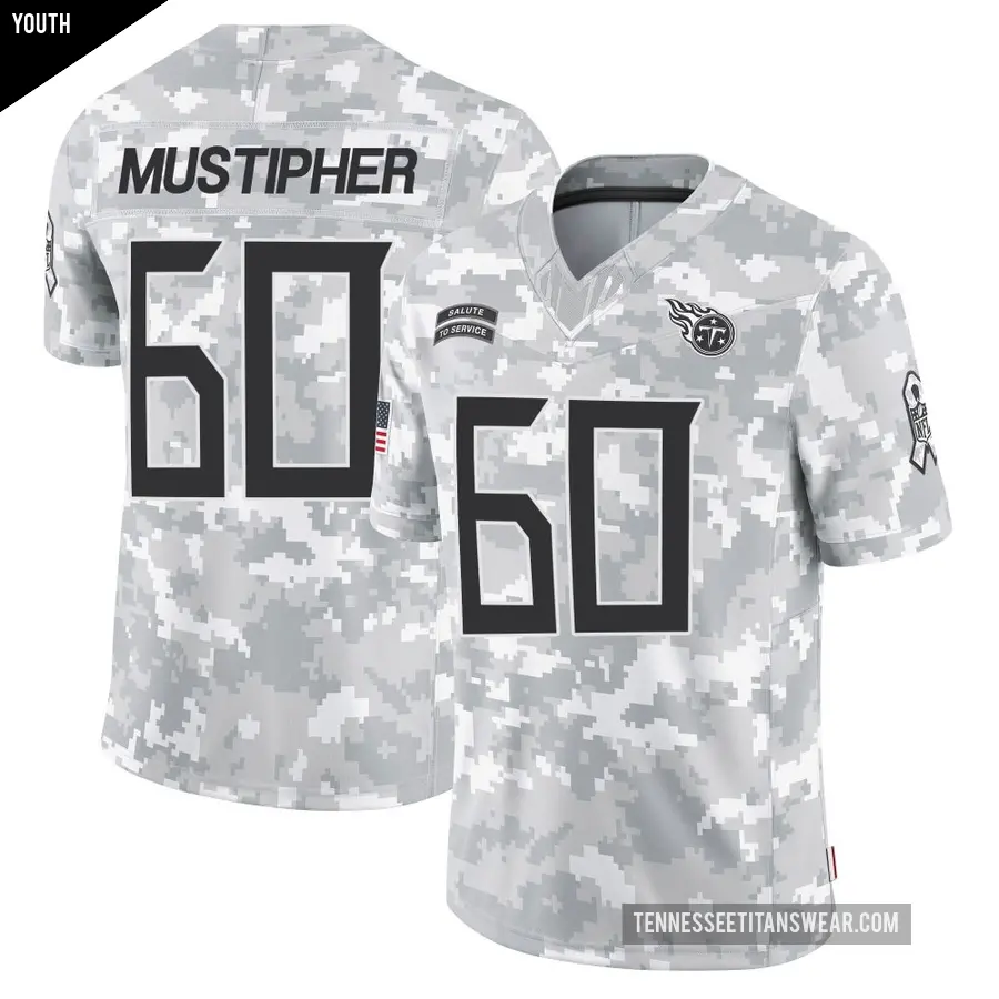 Youth Tennessee Titans ＃60 Sam Mustipher Arctic Camo Limited 2024 Salute to Service Jersey