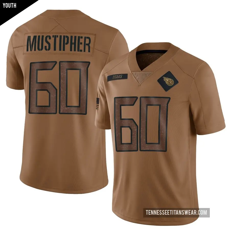 Youth Tennessee Titans ＃60 Sam Mustipher Brown Limited 2023 Salute To Service Jersey