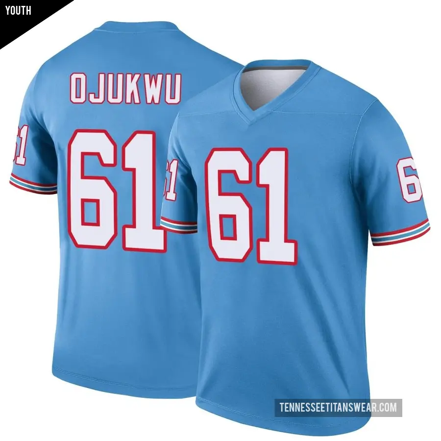 Youth Tennessee Titans &#65283;61 John Ojukwu Light Blue Legend Oilers Throwback Jersey