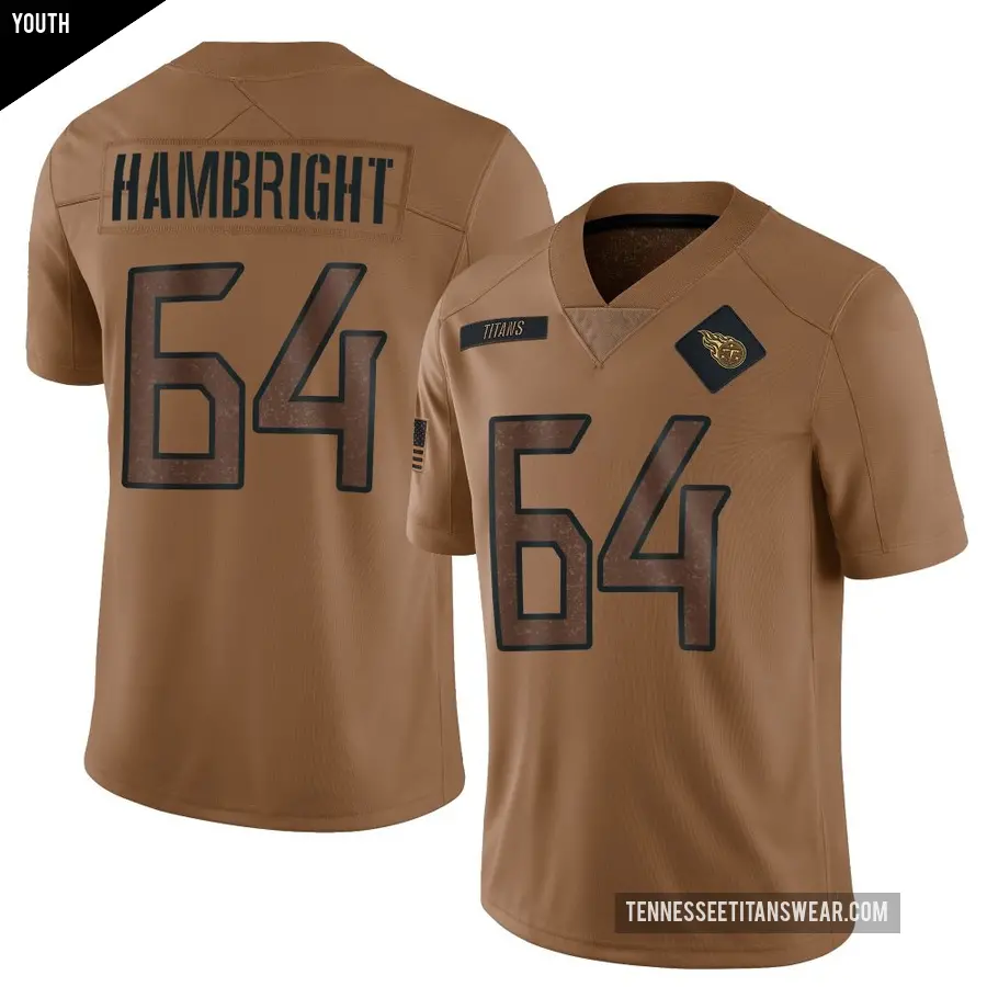 Youth Tennessee Titans ＃64 Arlington Hambright Brown Limited 2023 Salute To Service Jersey