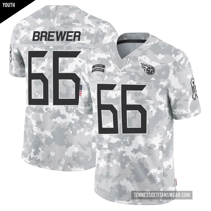 Youth Tennessee Titans ＃66 Chandler Brewer Arctic Camo Limited 2024 Salute to Service Jersey