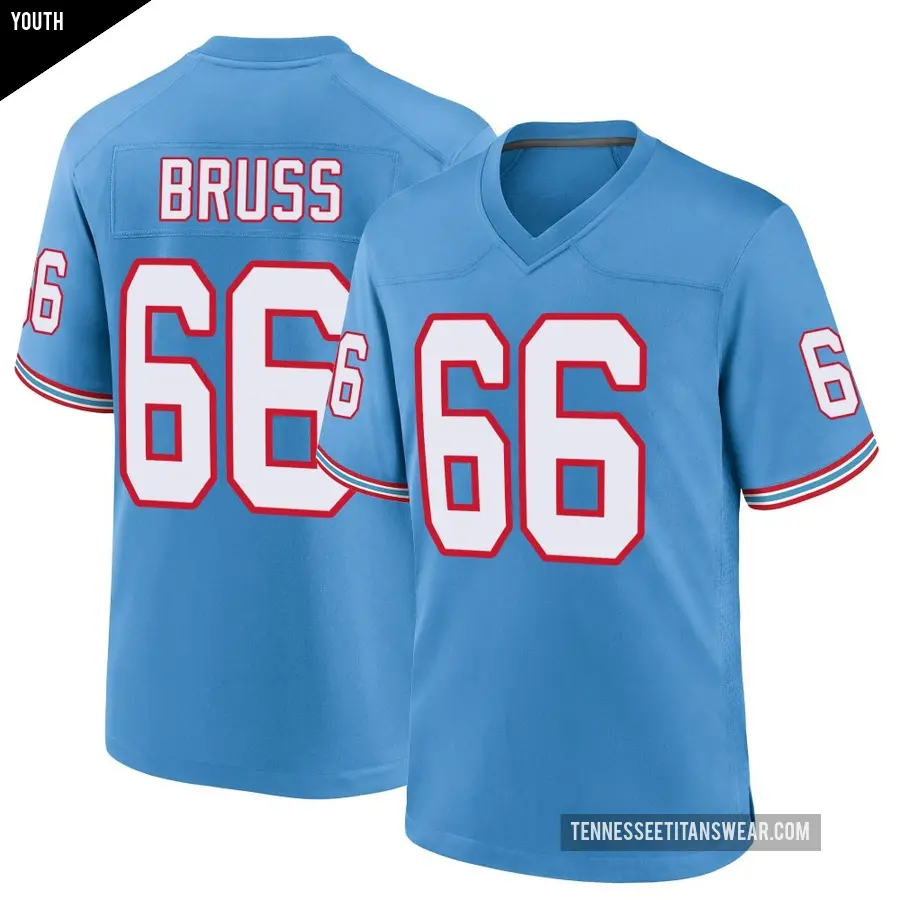 Youth Tennessee Titans ＃66 Logan Bruss Light Blue Game Oilers Throwback Alternate Jersey