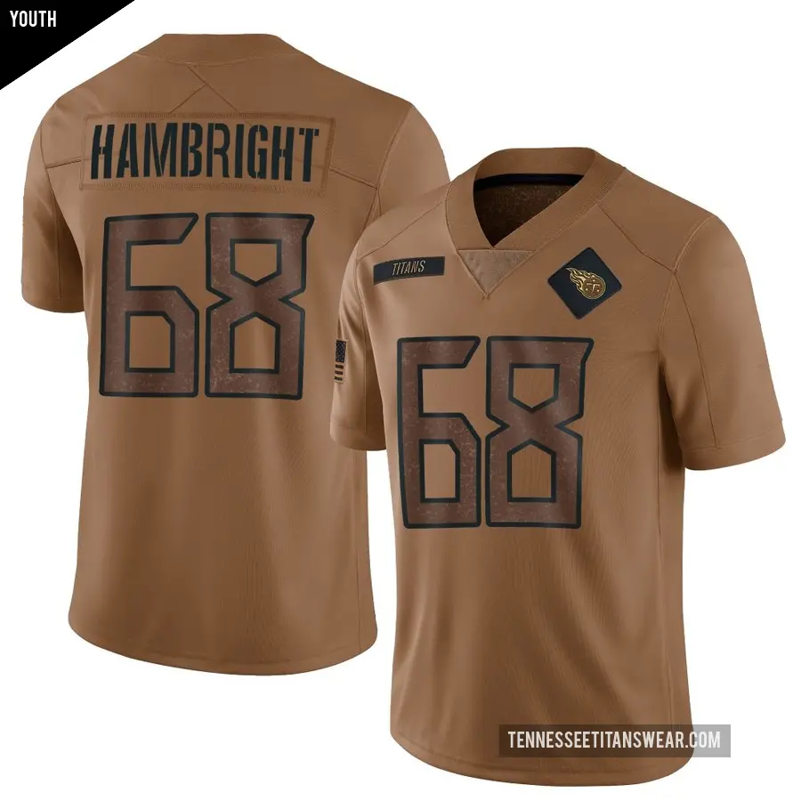 Youth Tennessee Titans ＃68 Arlington Hambright Brown Limited 2023 Salute To Service Jersey