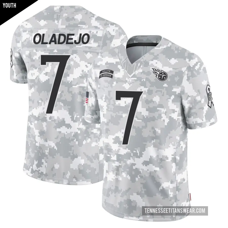 Youth Tennessee Titans ＃7 Oluwafemi Oladejo Arctic Camo Limited 2024 Salute to Service Jersey