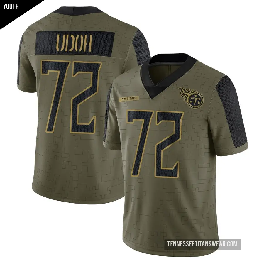 Youth Tennessee Titans &#65283;72 Olisaemeka Udoh Olive Limited 2021 Salute To Service Jersey