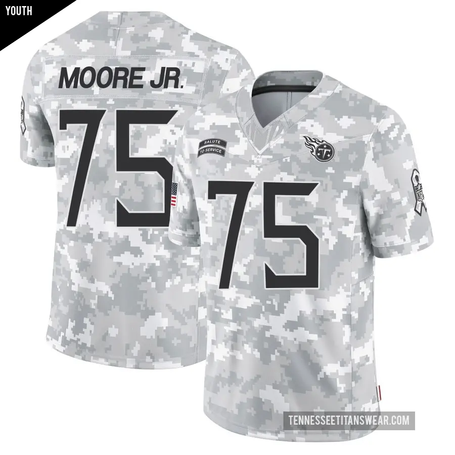 Youth Tennessee Titans ＃75 Dan Moore Jr. Arctic Camo Limited 2024 Salute to Service Jersey