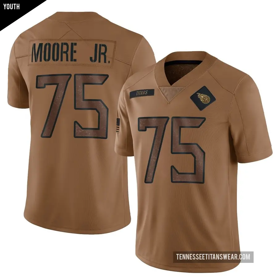 Youth Tennessee Titans ＃75 Dan Moore Jr. Brown Limited 2023 Salute To Service Jersey