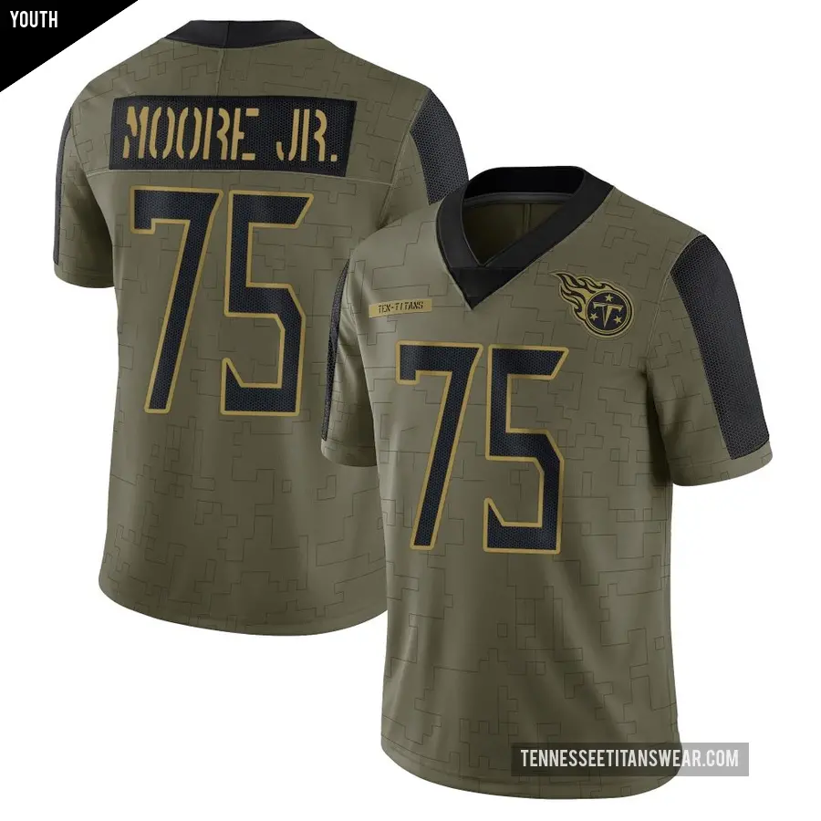 Youth Tennessee Titans ＃75 Dan Moore Jr. Olive Limited 2021 Salute To Service Jersey