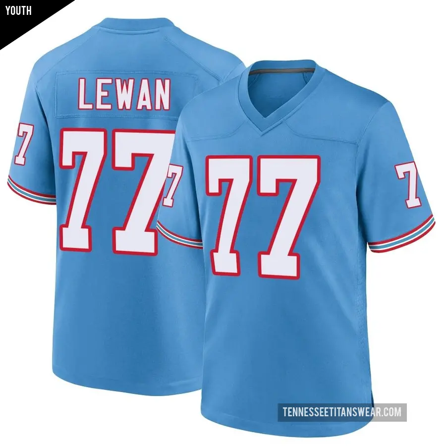 Youth Tennessee Titans ＃77 Taylor Lewan Light Blue Game Oilers Throwback Alternate Jersey
