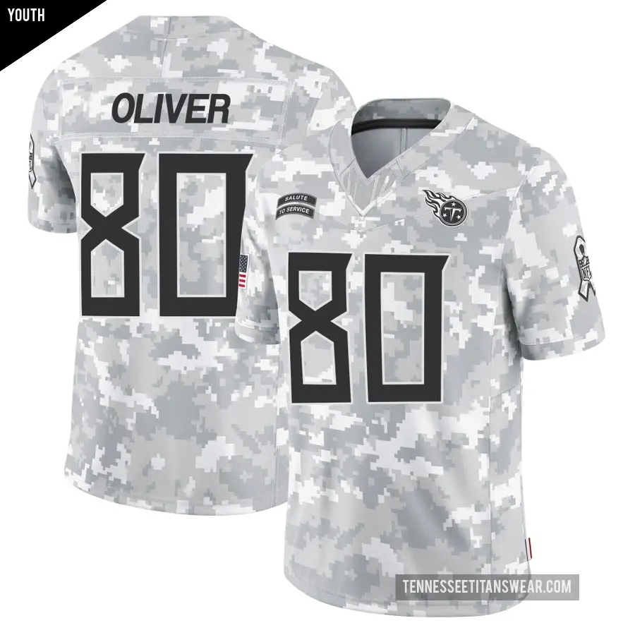Youth Tennessee Titans ＃80 Bryce Oliver Arctic Camo Limited 2024 Salute to Service Jersey