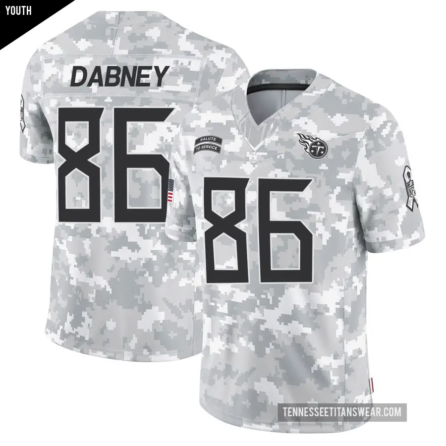Youth Tennessee Titans ＃86 Drake Dabney Arctic Camo Limited 2024 Salute to Service Jersey
