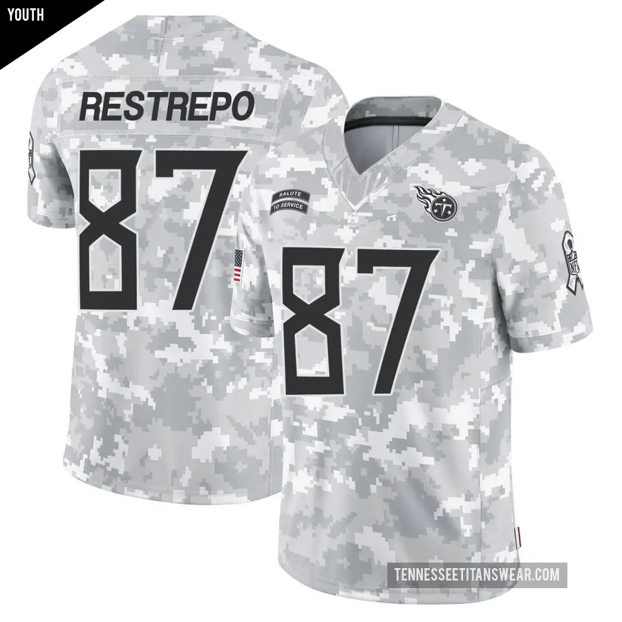 Youth Tennessee Titans ＃87 Xavier Restrepo Arctic Camo Limited 2024 Salute to Service Jersey