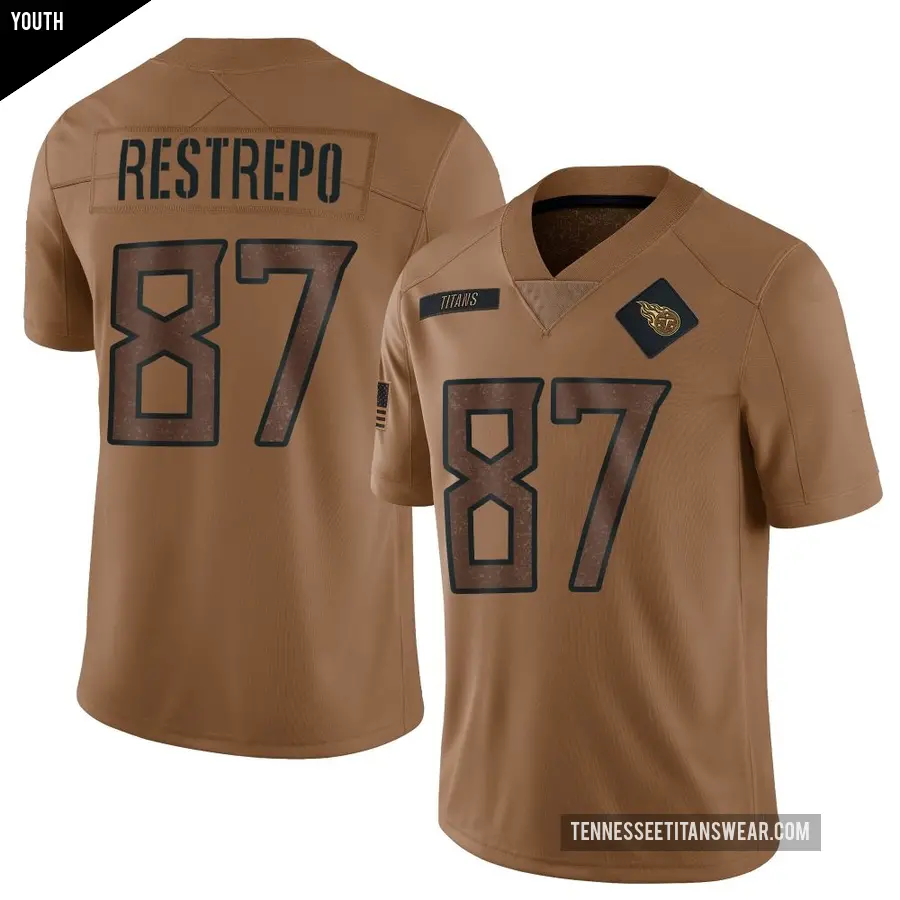 Youth Tennessee Titans ＃87 Xavier Restrepo Brown Limited 2023 Salute To Service Jersey
