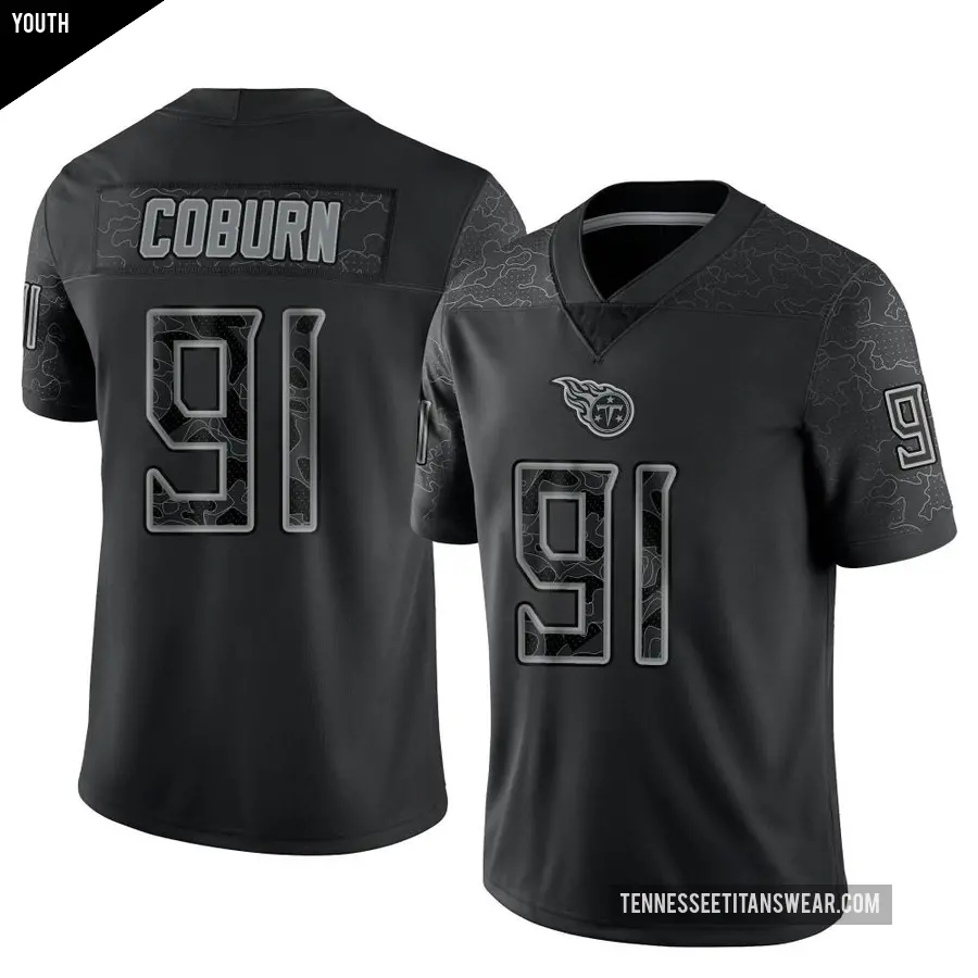 Youth Tennessee Titans ＃91 Keondre Coburn Black Limited Reflective Jersey
