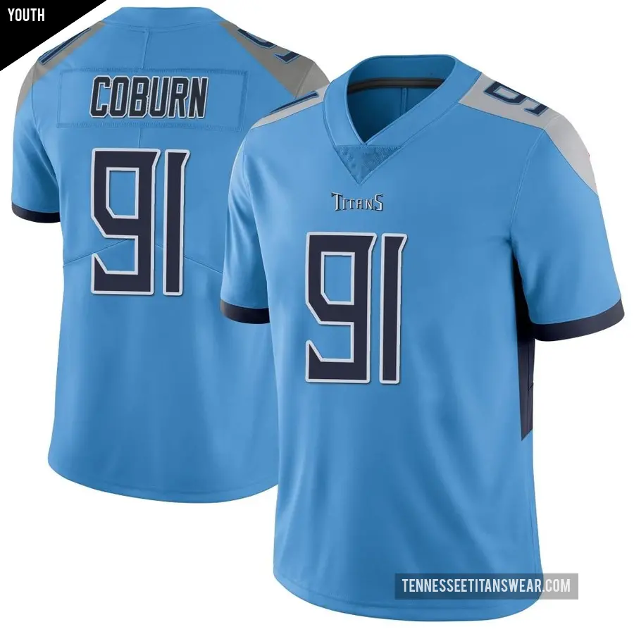 Youth Tennessee Titans ＃91 Keondre Coburn Light Blue Limited Vapor Untouchable Jersey