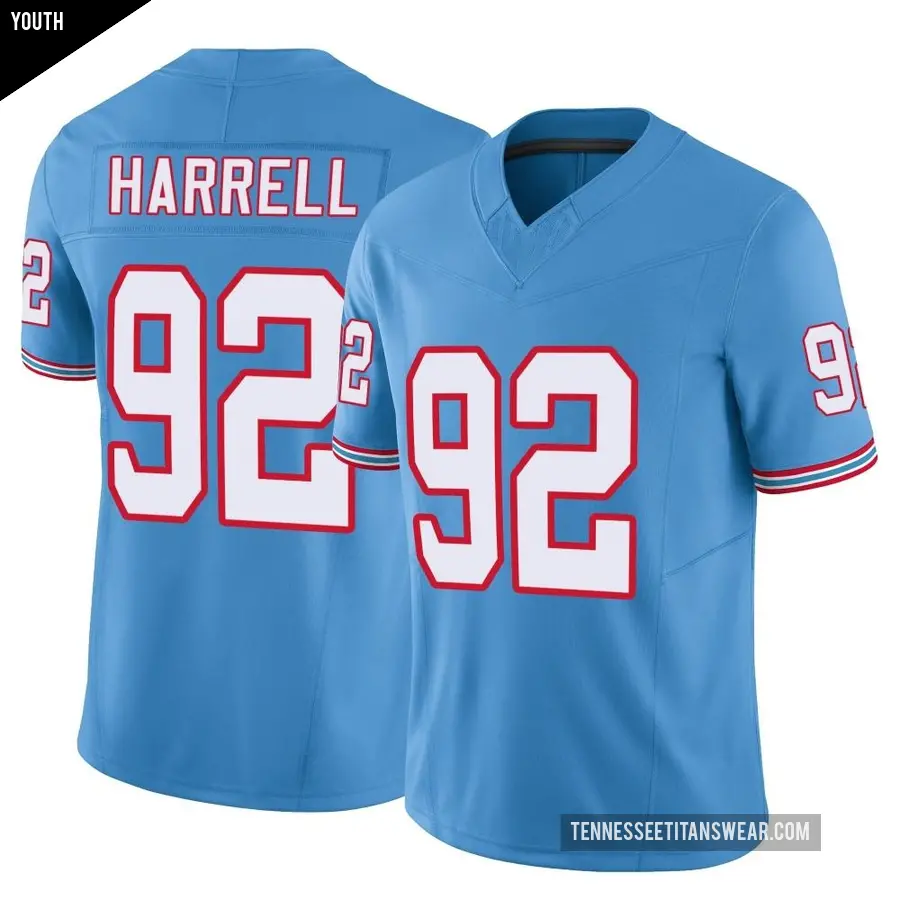 Youth Tennessee Titans ＃92 Jaylen Harrell Light Blue Limited Vapor F.U.S.E. Jersey