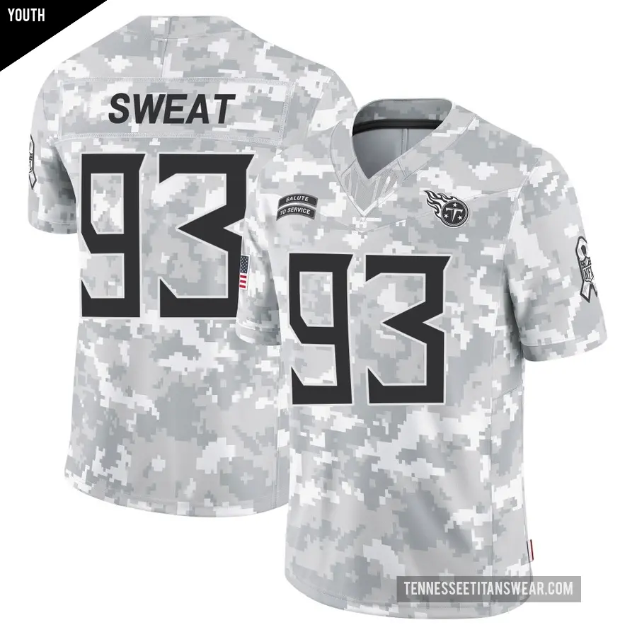 Youth Tennessee Titans ＃93 T'Vondre Sweat Arctic Camo Limited 2024 Salute to Service Jersey