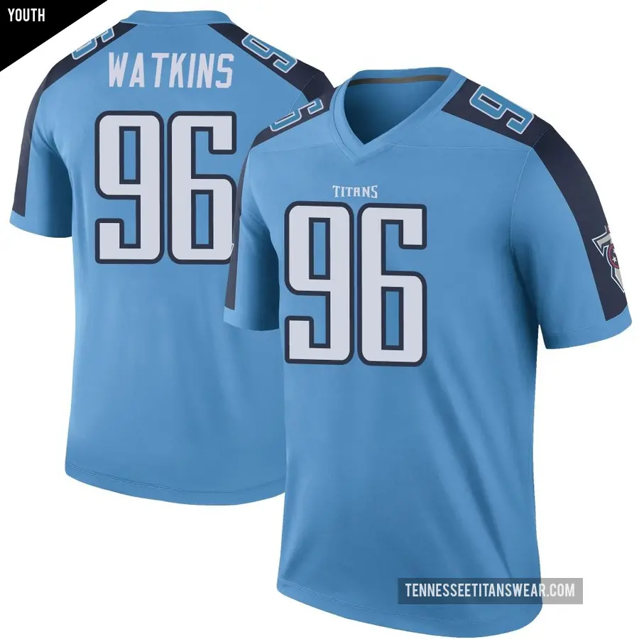 Youth Tennessee Titans ＃96 Carlos Watkins Light Blue Legend Color Rush Jersey