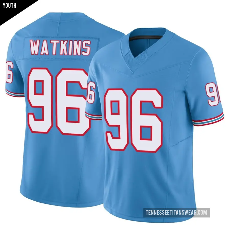 Youth Tennessee Titans ＃96 Carlos Watkins Light Blue Limited Vapor F.U.S.E. Jersey
