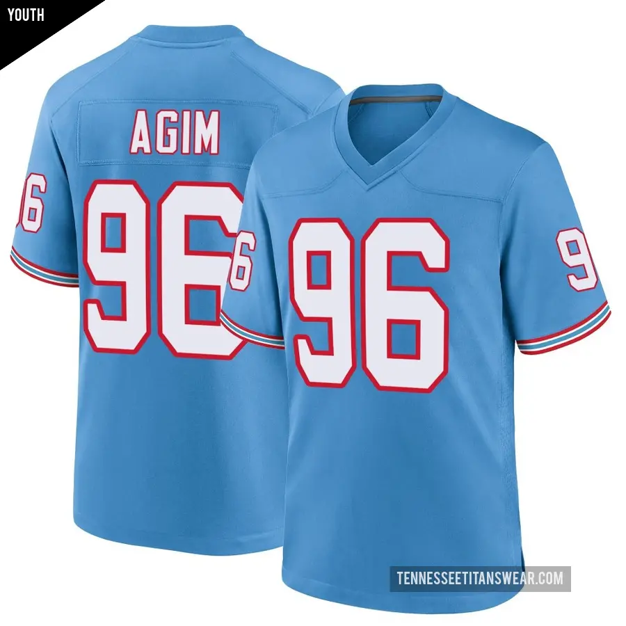 Youth Tennessee Titans ＃96 McTelvin Agim Light Blue Game Oilers Throwback Alternate Jersey