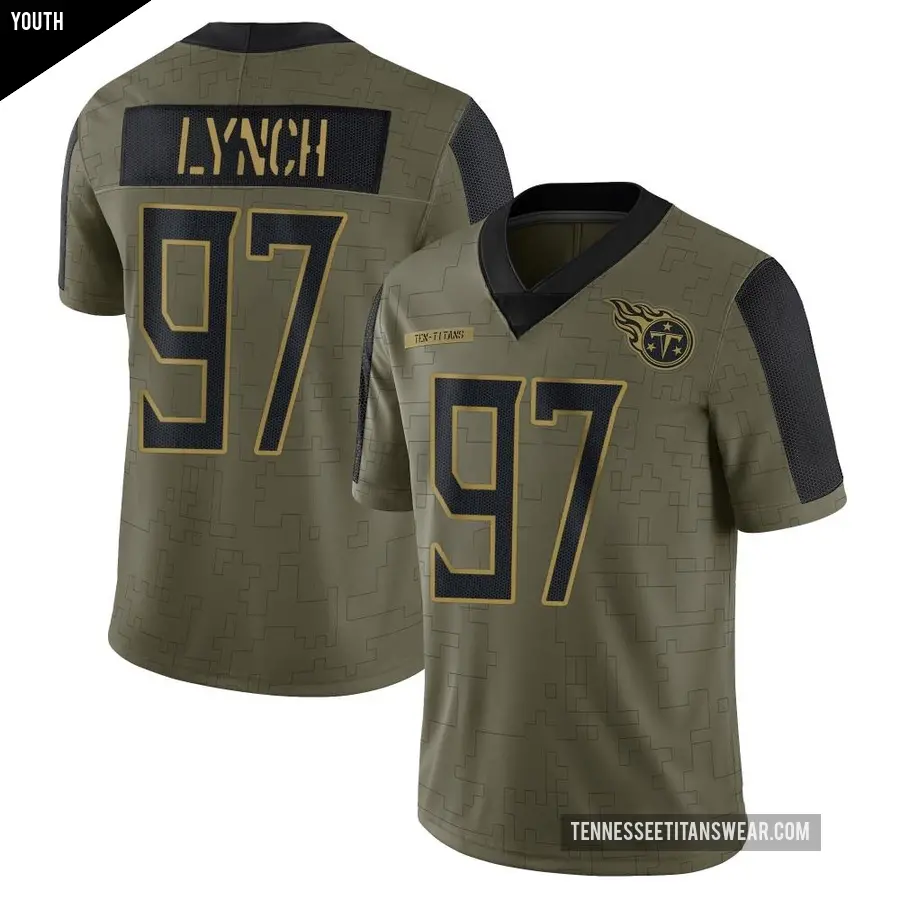 Youth Tennessee Titans ＃97 James Lynch Olive Limited 2021 Salute To Service Jersey