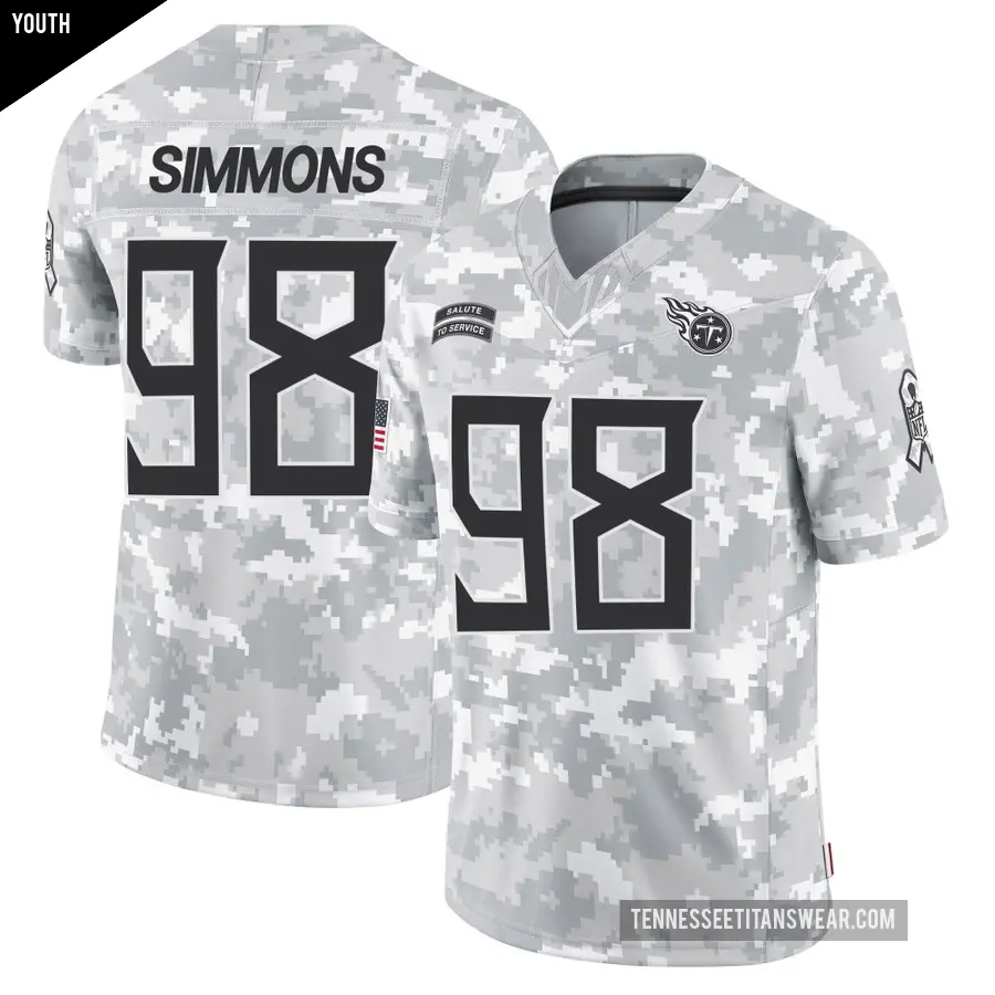 Youth Tennessee Titans ＃98 Jeffery Simmons Arctic Camo Limited 2024 Salute to Service Jersey