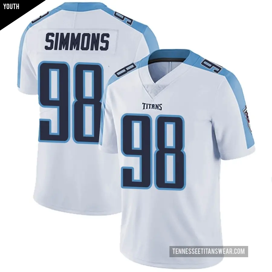 Youth Tennessee Titans ＃98 Jeffery Simmons White Limited Vapor Untouchable Jersey