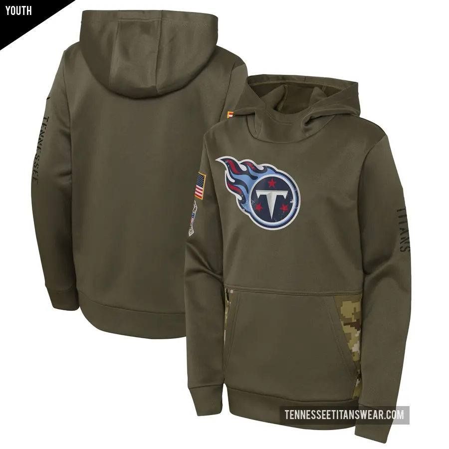 Youth Tennessee Titans Olive 2022 Salute to Service Performance Pullover Hoodie